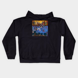 Landscape of a modern city in a abstract contemporary painting Kids Hoodie